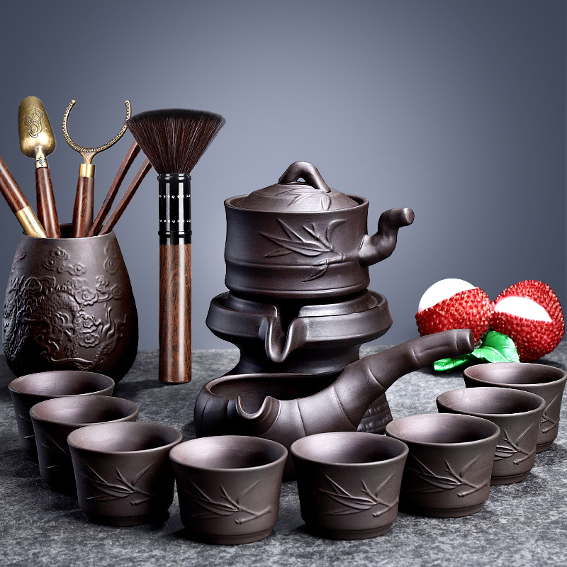 紫砂茶具套装家用简约半全自动石磨懒人功夫茶杯茶叶罐泡茶壶