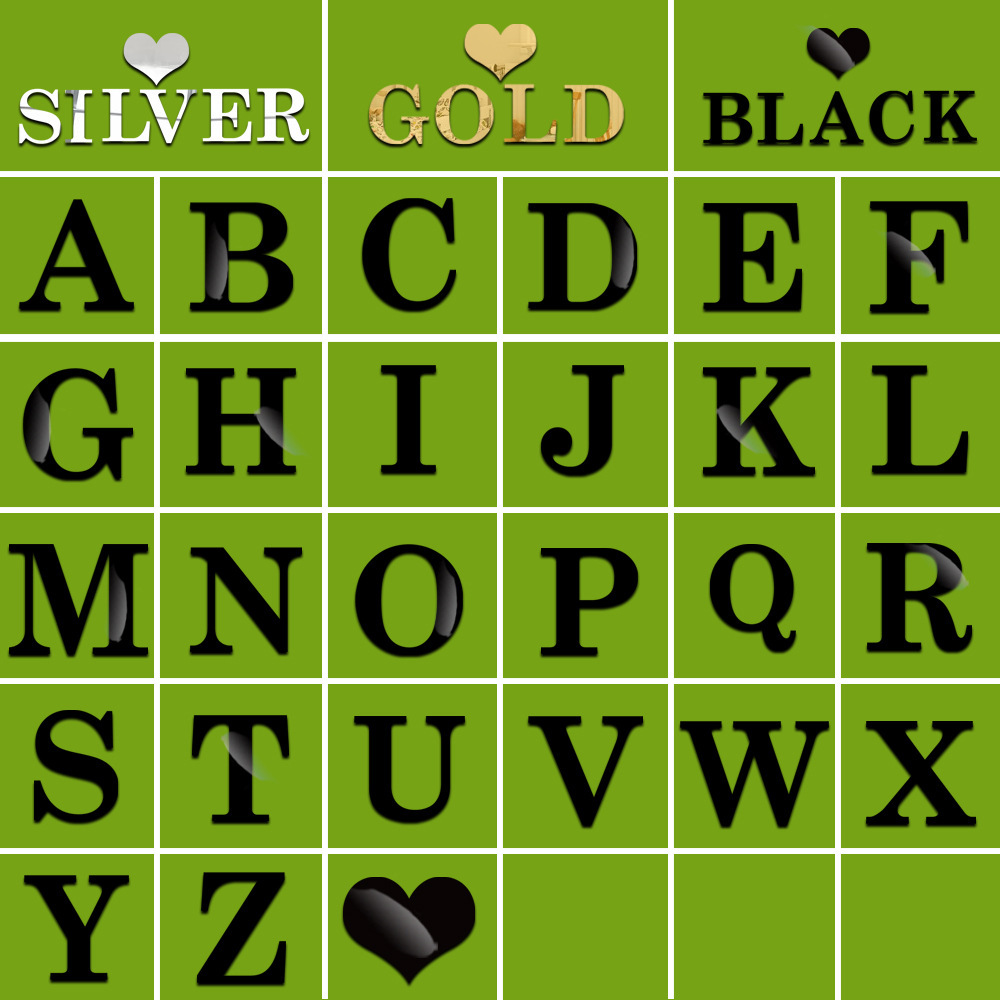 carveman diy创意26英文字母大写黑色镜面贴 外贸墙贴msl001b