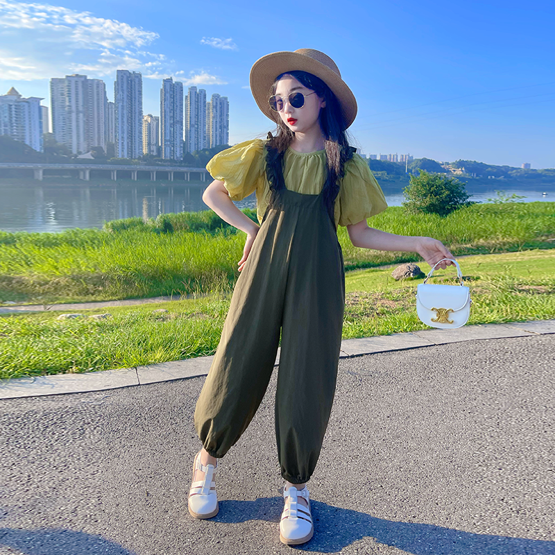 女童背带裤套装夏季2024新款洋气儿童裤子女孩中大童夏装穿搭童装