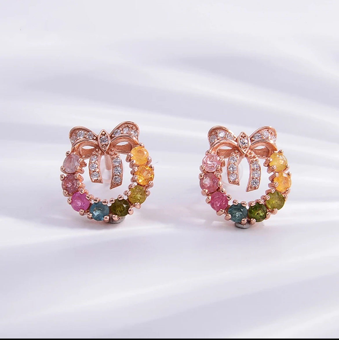 天然碧玺耳钉 玫瑰金s925银镶云上在逃公主耳饰 水晶饰品礼物批发