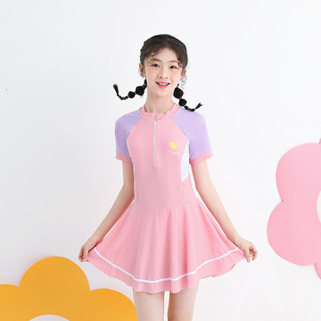 儿童泳衣女2024款防晒中大童连体裙式女孩泳装学生运动少女游泳装