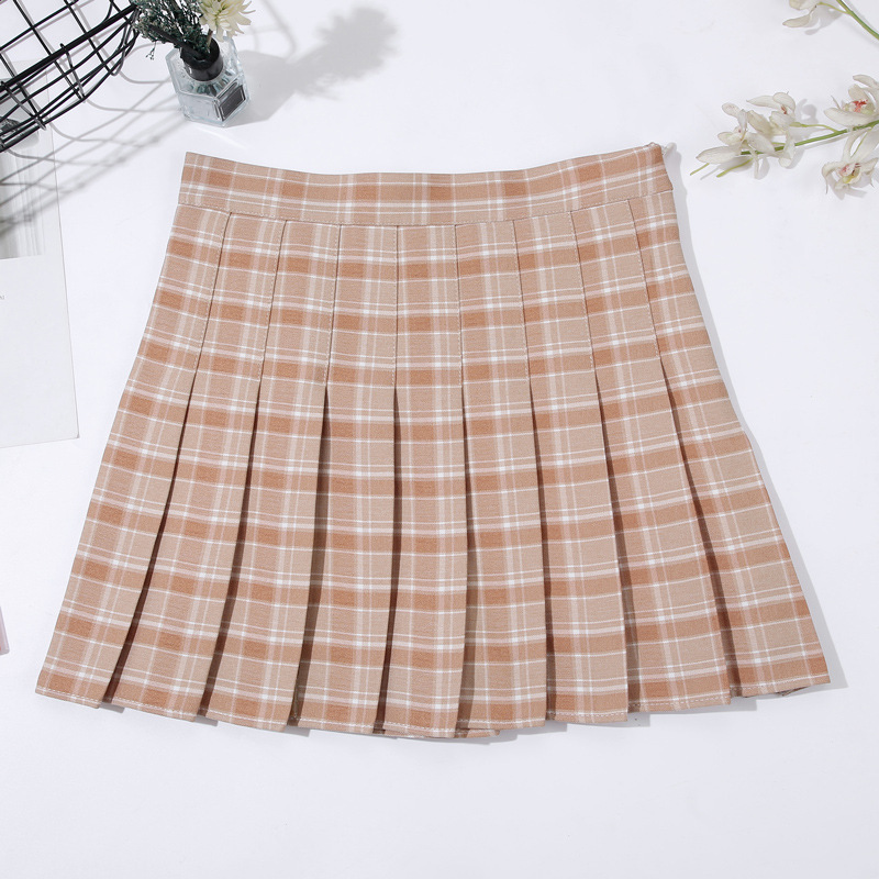 Skirt Cross-Border 2024 Spring/Summer New Patchwork Plaid Pleated College Anti-Exposure A- line Skort Women's Skirt