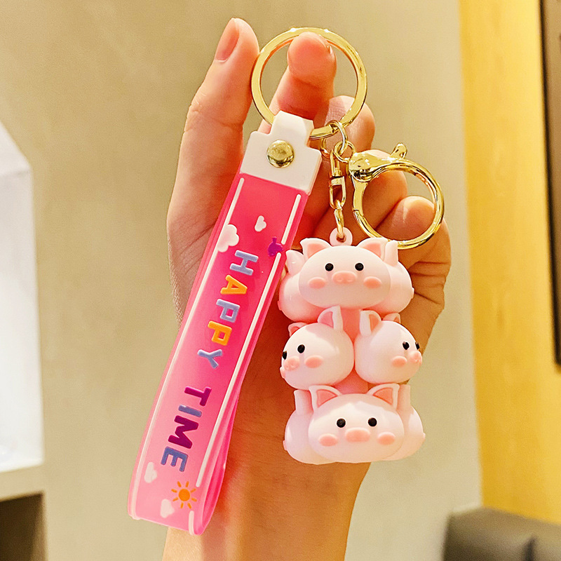 Creative Cartoon Small Animal Jenga Keychain Cute Car Doll Schoolbag Pendant Couple Small Gift Wholesale