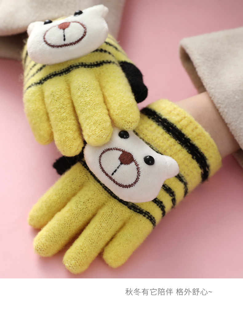 儿童秋冬季针织半指手套 男女宝宝2~9岁卡通手套学生写字保暖手套
