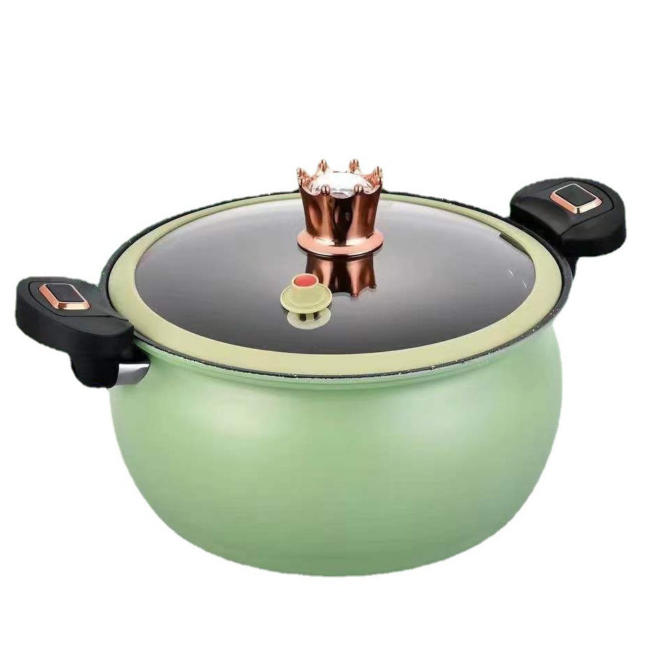 新款多功能艾可熊微压锅 7l大容量双耳汤锅 家用麦饭石不沾料理锅