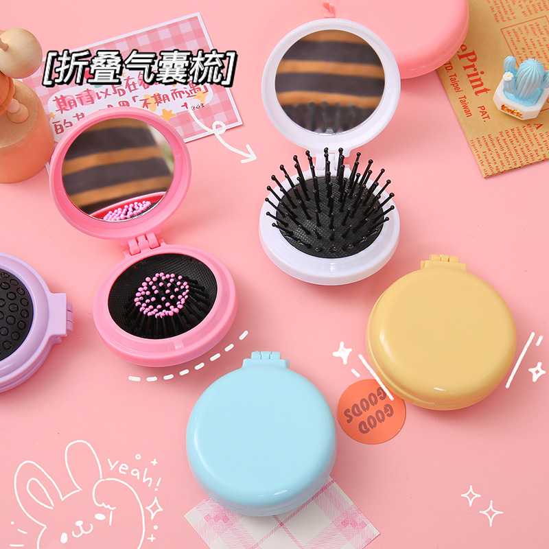 Korean Ins Macaron Solid Color Soft and Adorable Mirror Integrated Mini-Portable Portable Comb Airbag Cushion Massage Comb