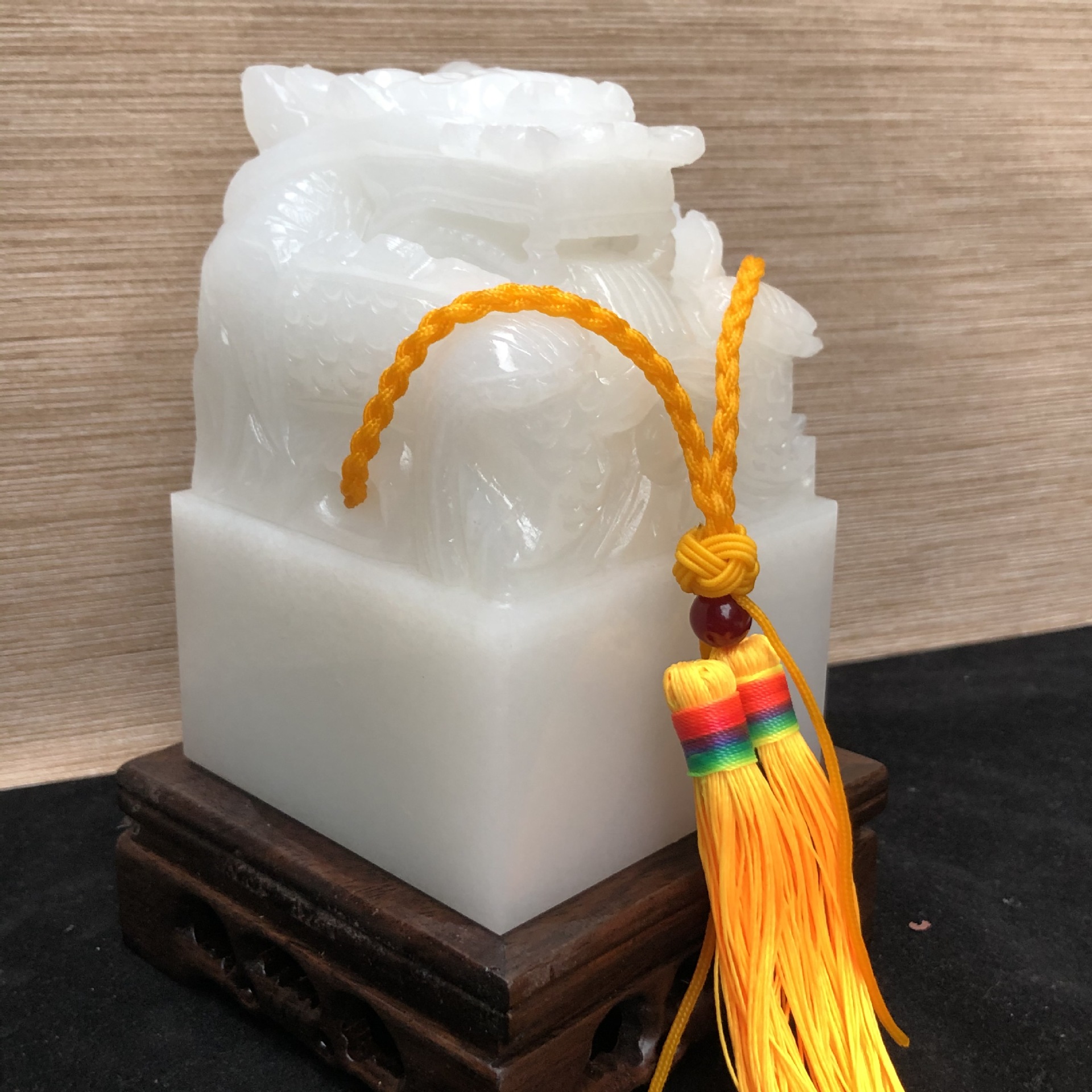 阿富汗白玉龙头印章玉玺白玉羊脂级汉白玉龙头刻玉玺家庭客厅摆件