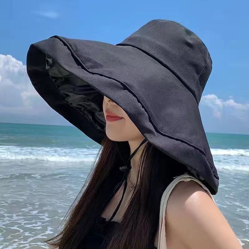 Women's Wide Brim Vinyl Uv-Proof Sun Hat Folding Summer Outing Beach Hat Bucket Hat Versatile Korean Style