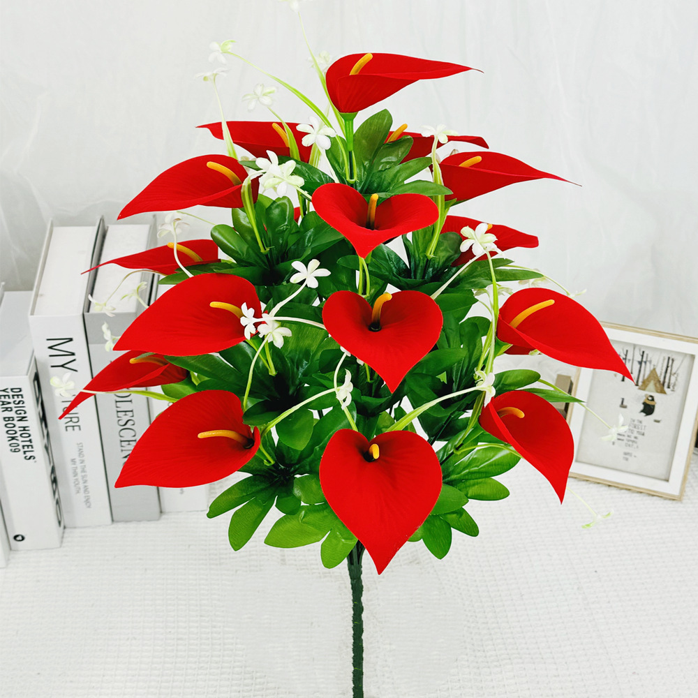 artificial flower artificial plant Artificial 18-Head Flannel Common Calla Fake Flower European Style Home Living Room Decoration Handmade Cloth Flowers Indoor and Outdoor Ornamental Flower