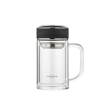 菲驰双层玻璃杯子带手柄办公杯印字透明高硼硅广告茶杯礼品印logo