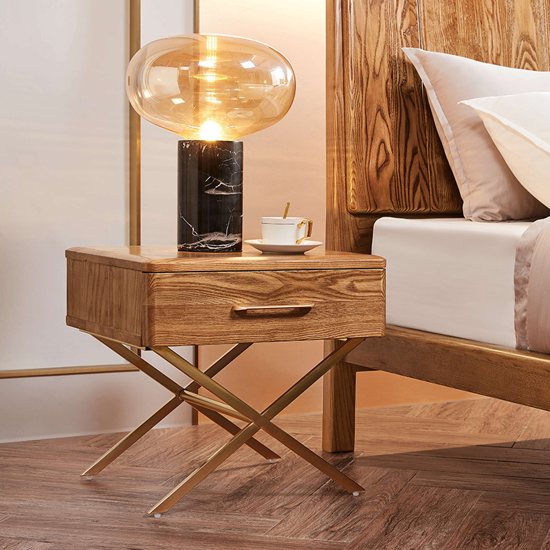 床头柜两层抽屉实木极简简约创意 定制现代原木北美白蜡木床头柜