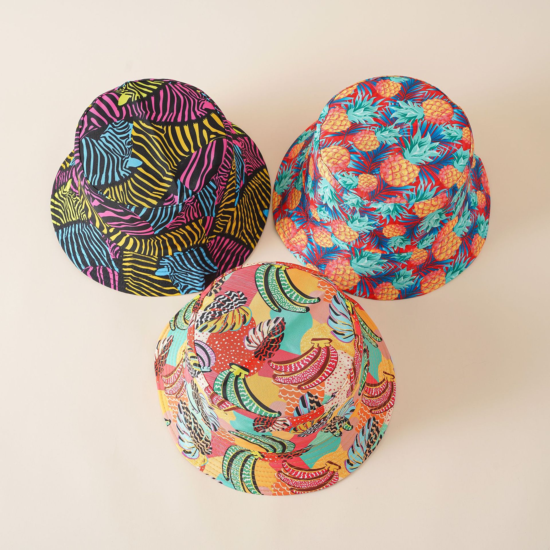 渔夫帽潮流2022春夏沙滩帽热带风格芭蕉叶花卉印花太阳帽女-阿里巴巴