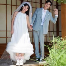 新款影楼拍照服装新娘晨袍结婚订婚白色小众连衣裙生日聚会晚礼服
