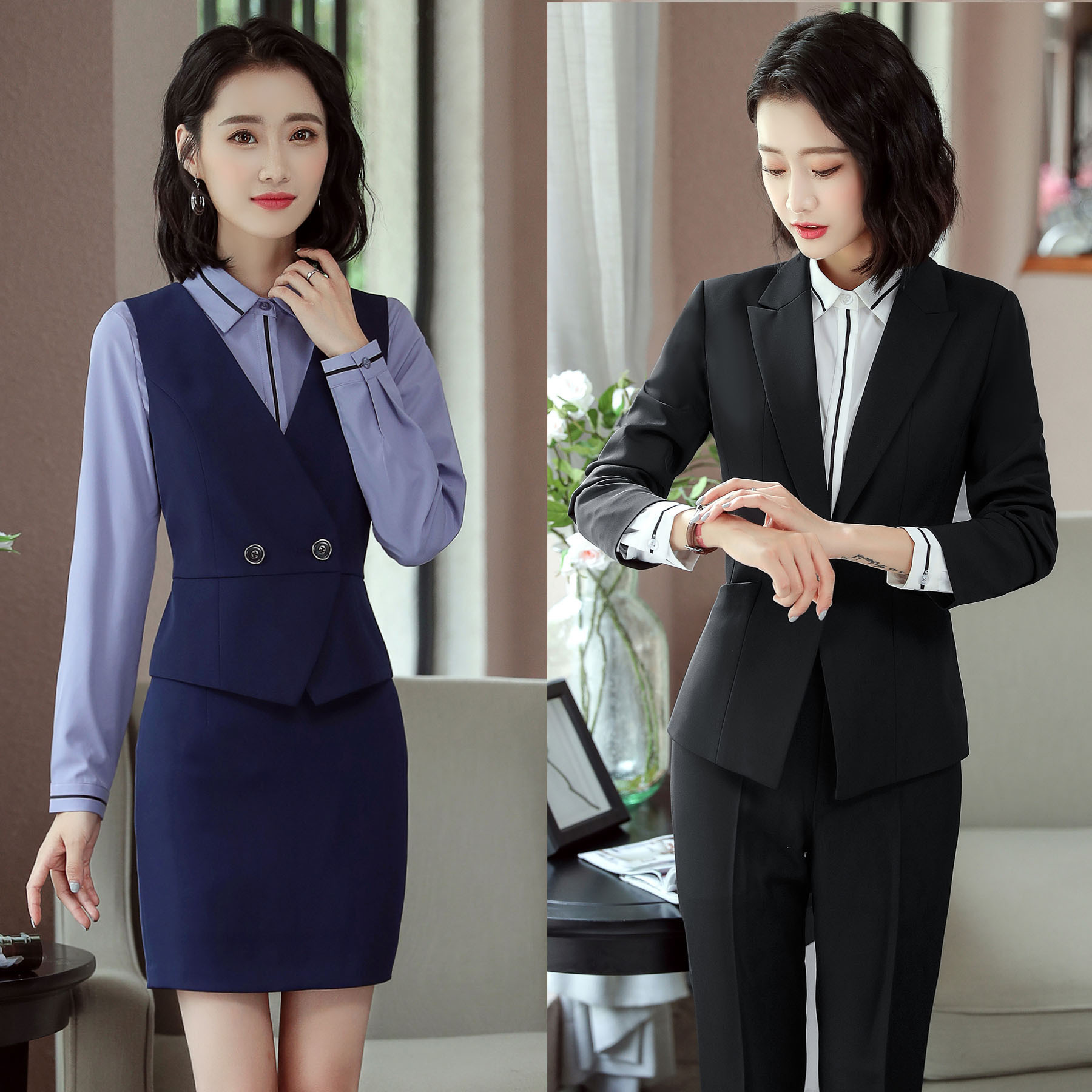 秋冬制服酒店前台套裙职业套装女气质时尚移动物业工作服客服工装