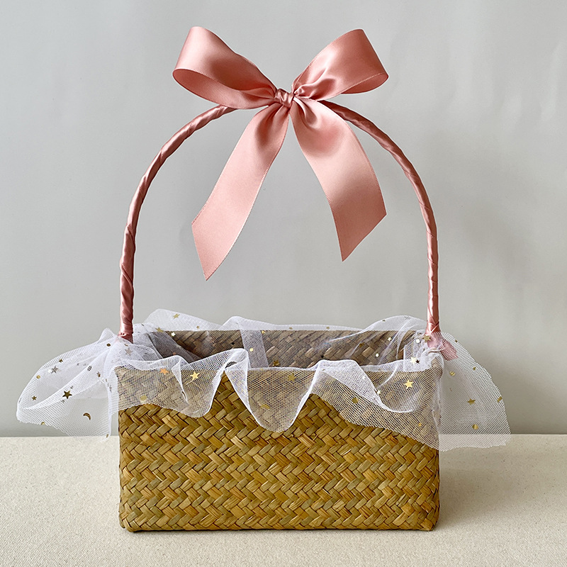 Spot Straw Picking Picnic Basket Storage Portable Woven Basket Candy Gift Box