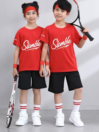 红色短袖短裤运动服套装团队服休闲亲子装成人套装班服运动会印图