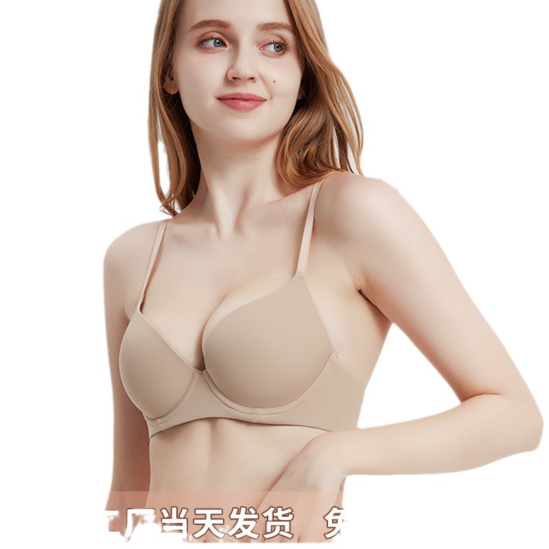 Foreign Trade Breasts Contracting Bra Women's Seamless Thin Large Size Soft Steel Ring Bra Anti-SAG Push up Push up Bra