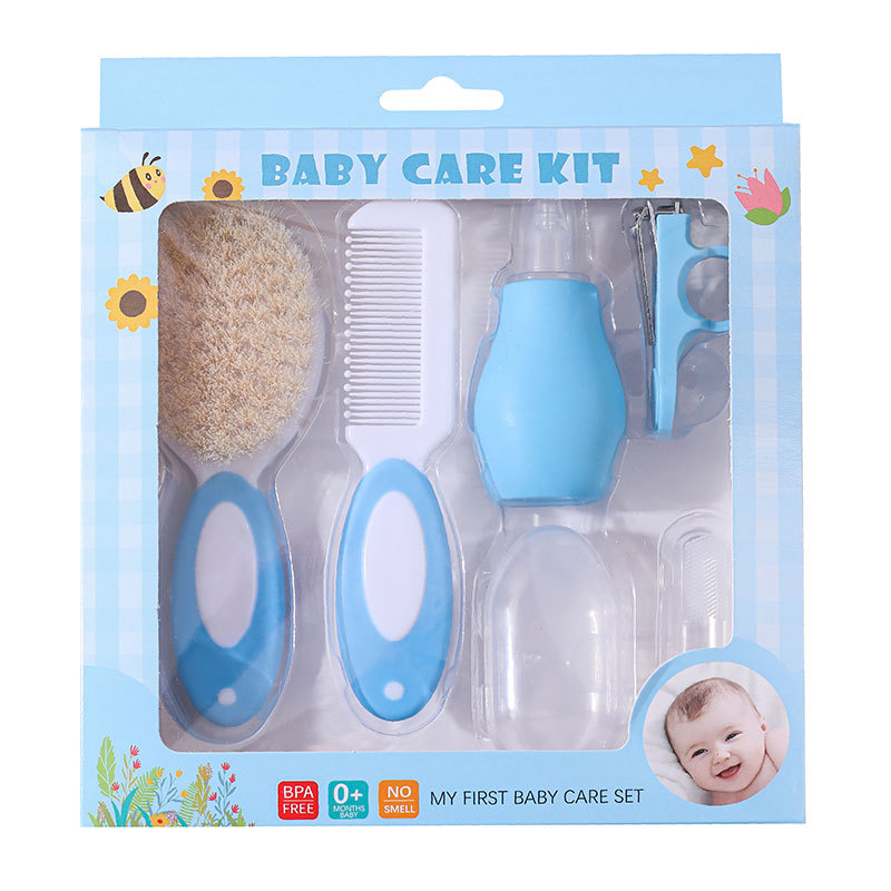 New Baby Care Set Baby Wool Comb Brush Finger Toothbrush Nasal Suction Device Nail Clippers Gift Set