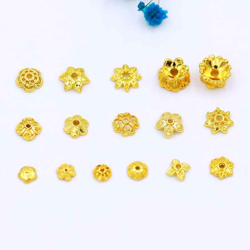 factory direct supply 18k real gold hollow receptacle gold-plated color retention diy handmade spacer beads bead caps beaded accessories c16