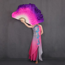 新品真丝舞蹈扇子 古典舞秧歌舞道具白玫紫渐变色 长绸双面秧歌扇