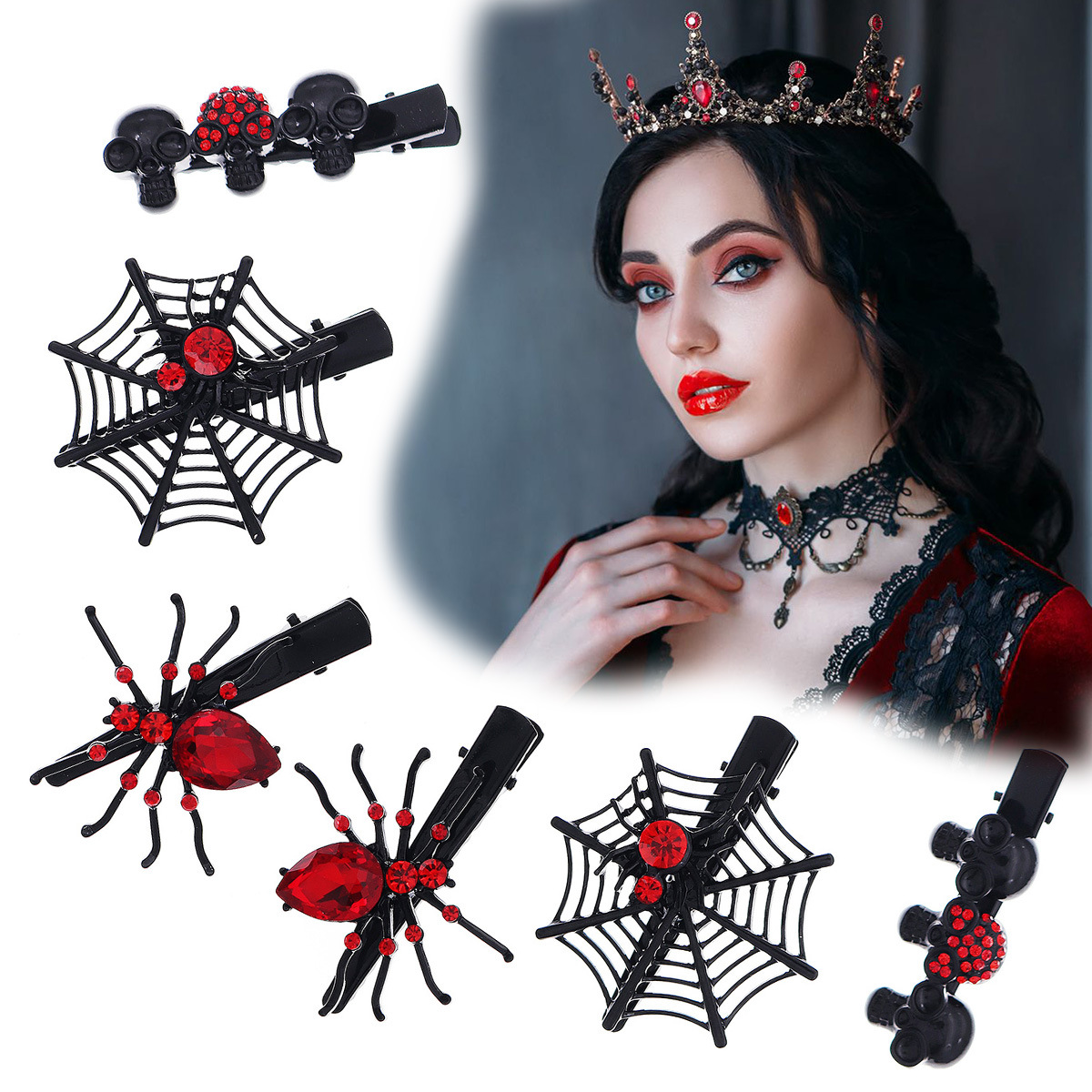 European and American Ornament Halloween Funny Barrettes Ins Personality Masquerade Dress up Hair Accessories Alloy Rhinestone Barrettes Women