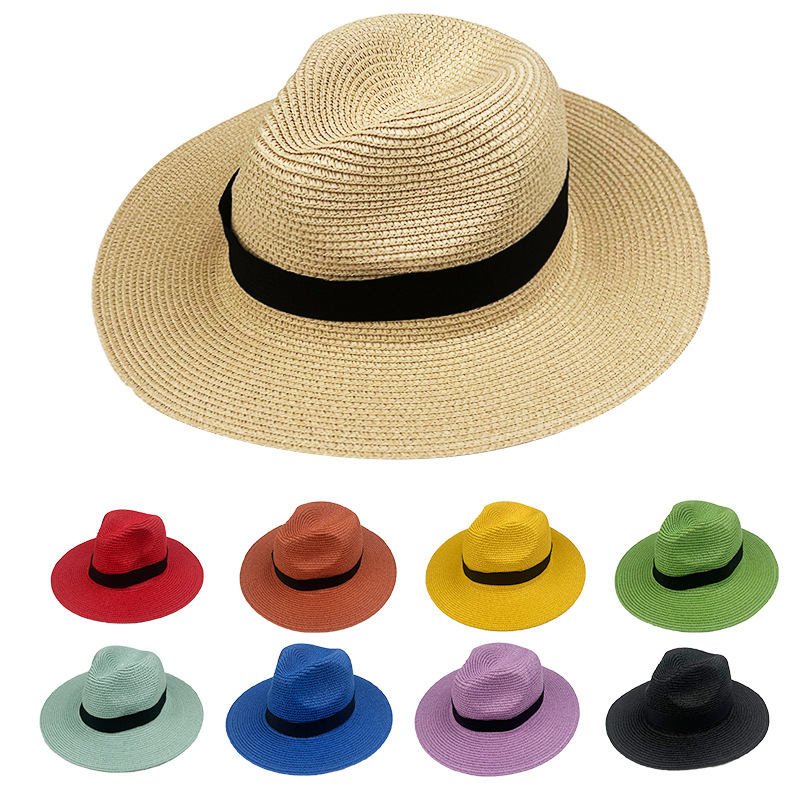 Summer Foldable Big Brim Lafite Panama Straw Hat Square Buckle Sun Hat Outdoor Breathable Sun Hat Wholesale