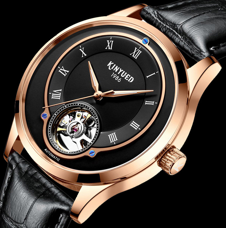 新款金悦达kinyued陀飞轮机械手表男士 时尚潮流夜光防水腕表皮带