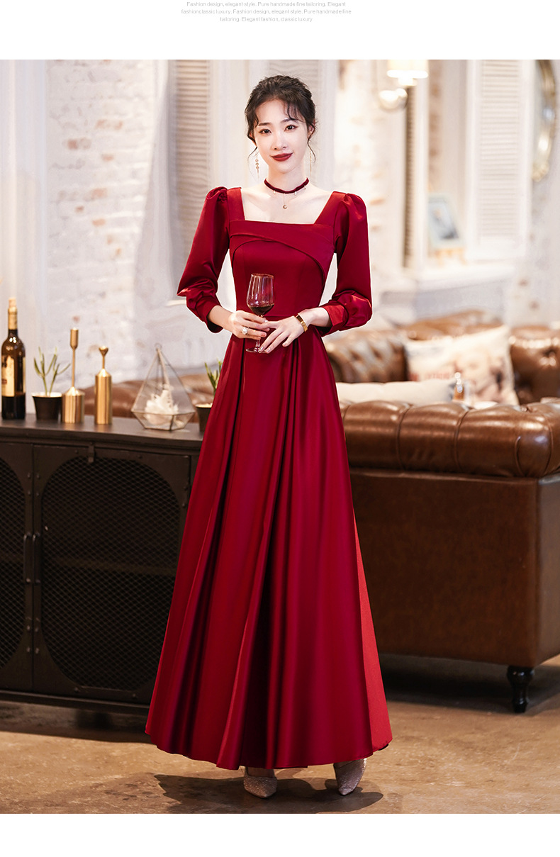 敬酒服新娘2022新款春季缎面长袖设计感连衣裙结婚气质宴会礼服女