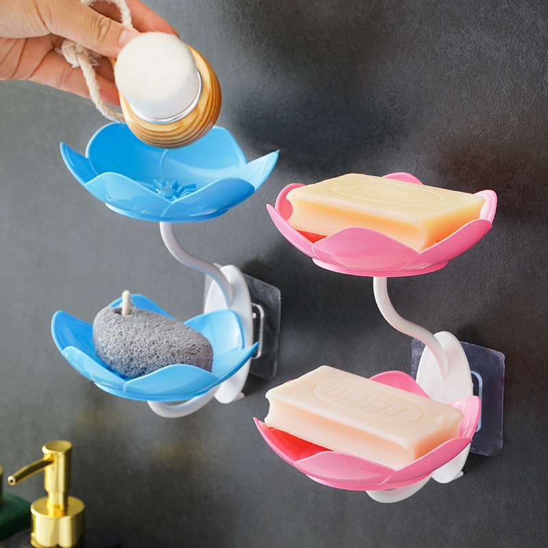 New Lotus Soap Box Punch-Free Wall-Mounted Double-Layer Draining Flower Soap Soap Box-Piece Bathroom Storage Rack