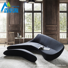 玻璃钢软包多人真皮黑色月亮形现代皮沙发简约创意异形七字形沙发
