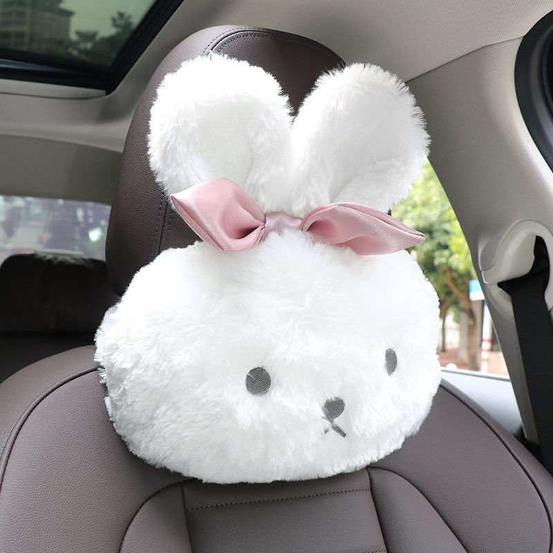 Automotive Headrest Cartoon Cute Rabbit Headrest Lumbar Support Pillow Car Neck Pillow Waist Pad Creative Car Interior Design Accessories Set