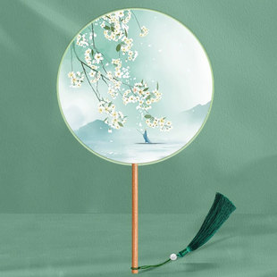 古风半透团扇真丝刺绣双面印绣花扇中国风汉服旗袍舞蹈流苏圆扇子