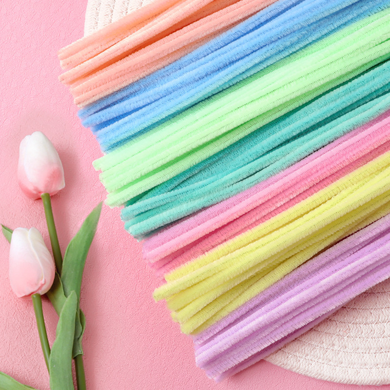 Macaron Color Twist Stick Diy Material Package Wholesale Simulation Plush Wool Tops Folding Stick Twist Stick Material Bouquet