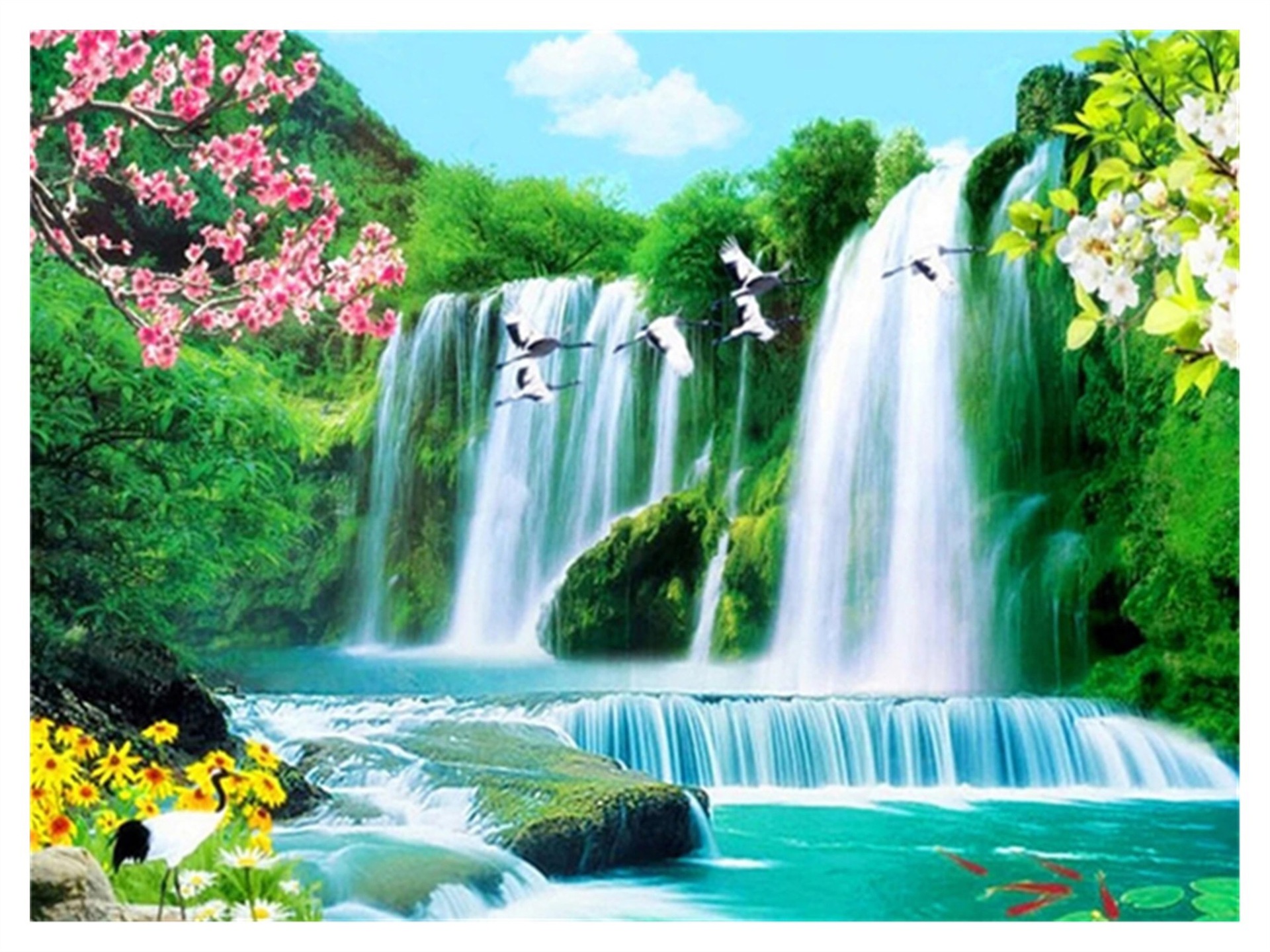 5d钻石画满钻客厅山水画流水生财风景贴钻十字绣卧室餐厅钻石绣