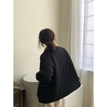 高品质小众设计感胖MM大码宽松领子菱格加厚棉衣棉服女秋冬棉袄潮