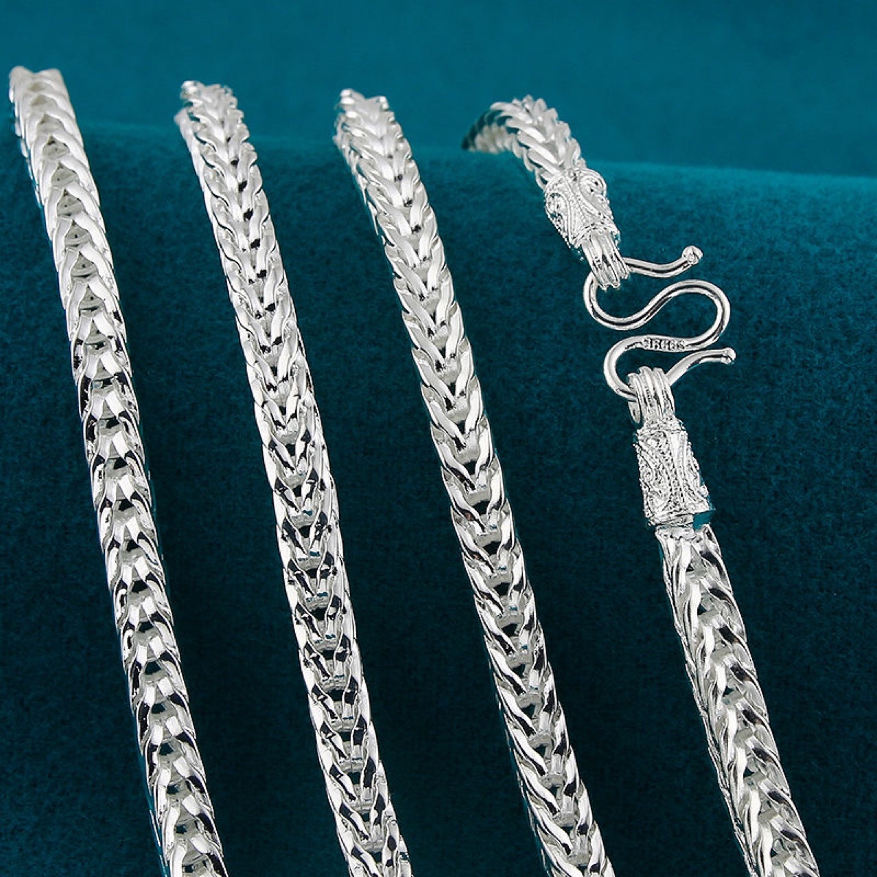 正品s999纯银狐尾链时尚霸气粗款足银四方蛇骨情侣项链送男友礼物