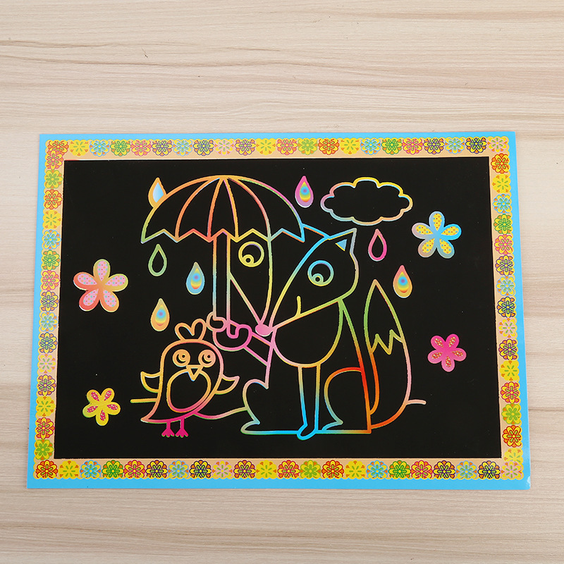 大号16开七彩刮画纸学生趣味刮画本益智开发炫彩刮刮画刮蜡纸批发