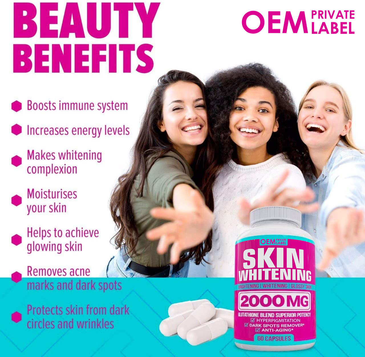 热销品-跨境销售-skin whitening美白胶囊-谷胱甘肽美白丸