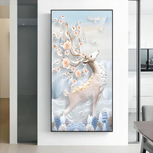 客厅玄关装饰画背景墙晶瓷平面画现代抽象铝合金框挂画麋鹿动物