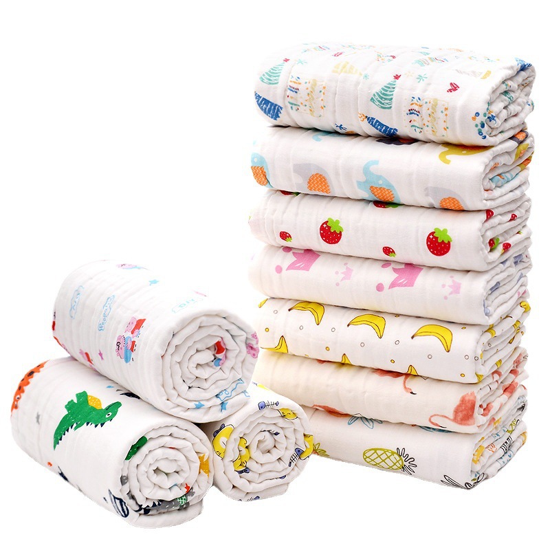 New Cotton Class a Gauze Bath Towel Six Layers of Gauze Newborn Infant Absorbent Cover Blanket Soft Printed Baby Bath Towel