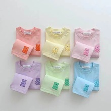 童装23夏季中小童韩版小熊刺绣短袖T恤短裤两件套男女宝宝运动套