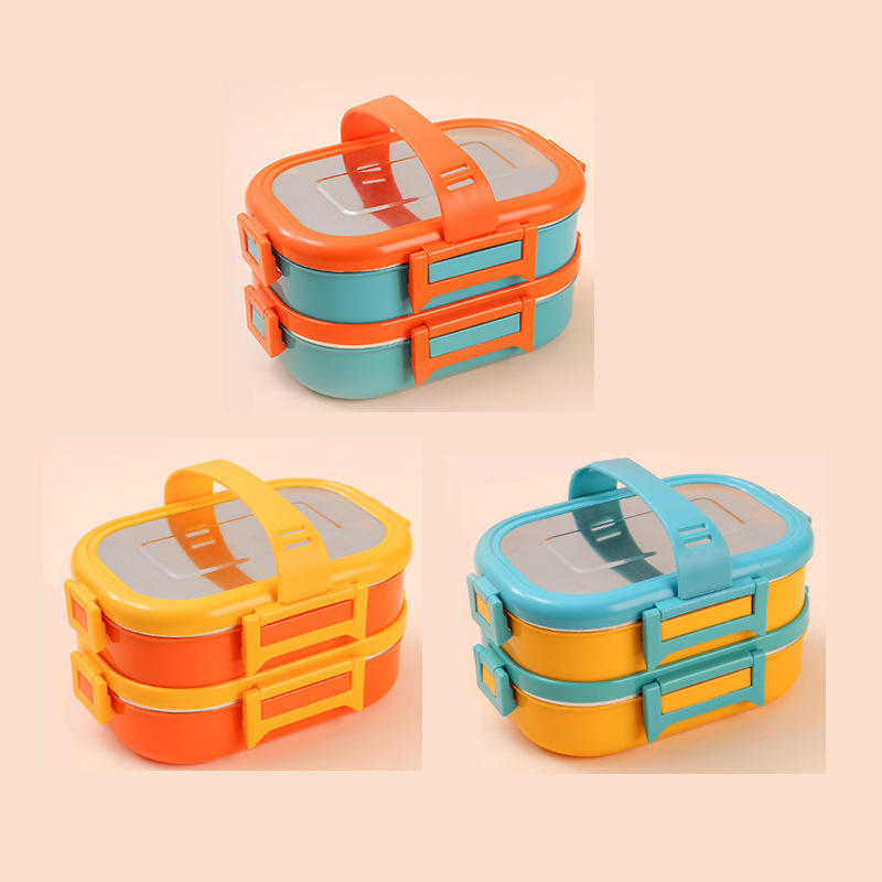 Square Lunch Boxes Stainless Steel Lunch Box Portable Thermal Insulation Student Office Worker Plastic Leak-Proof Multi-Layer Bento Box Gift