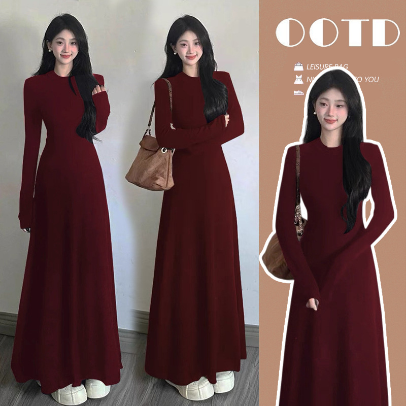 孕妇装2025秋冬新款收腰显瘦时尚气质长款针织孕妇连衣裙