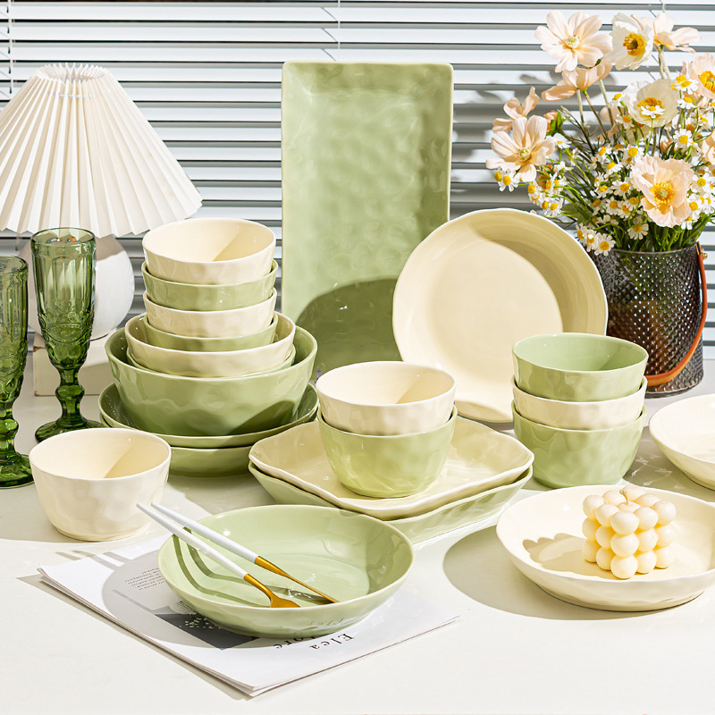 cream style 2023 new household bowl plate chopsticks high-grade ceramic bowl and dish set new home underglaze