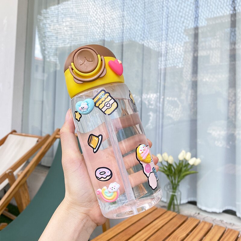 Children's Cups with Straw Strap Good-looking Cute Male and Female Students Outdoor Portable Crossbody Drop-Resistant High Temperature Resistant