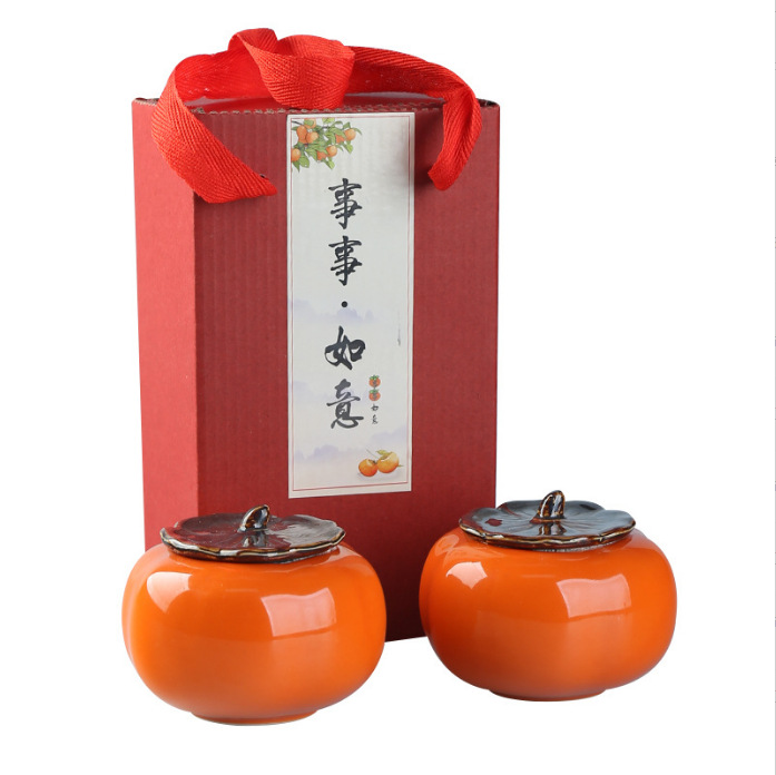 Lucky Persimmon Persimmon Shape Tea Jar Ceramic Sealed Filling Wedding Candy Jar Gift Gift Box with Hand Activity Small Gift