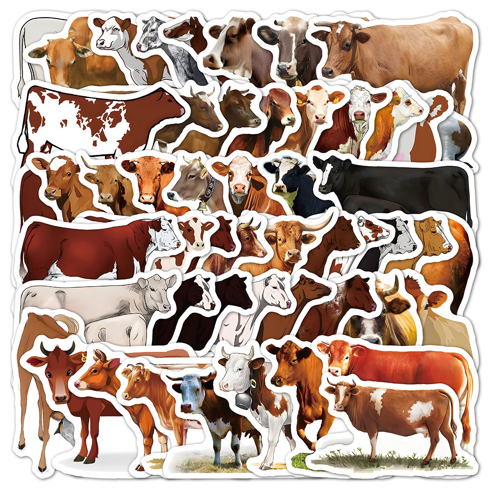 50张可爱牛卡通涂鸦贴纸cute cow跨境装饰汽车水杯手机壳贴画批发