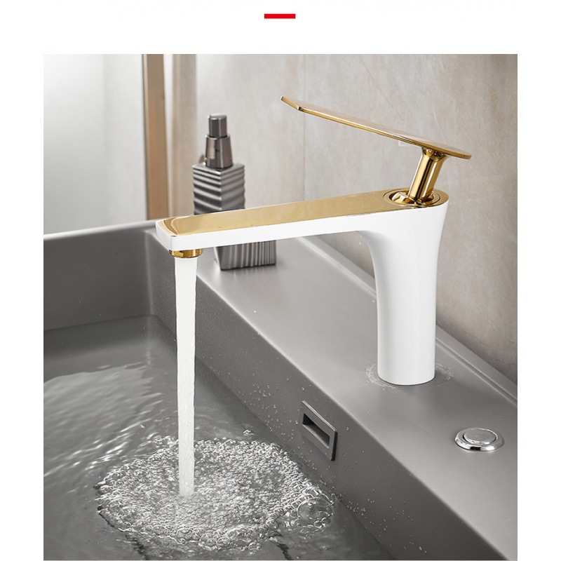 白金水龙头冷热全铜北欧轻奢现代卫生间厕所洗手台面盆水龙头黑金