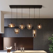 现代餐厅吊灯创意个性样板房吧台灯长线玻璃灯具简约饭厅餐桌餐灯