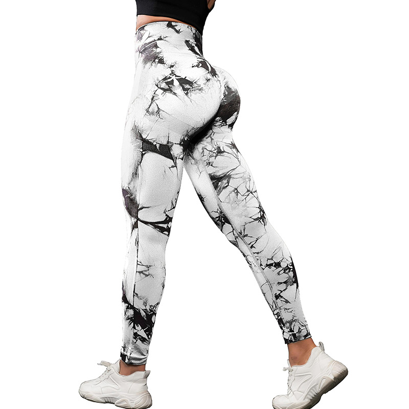 New Thickened Peach Hip Tie-Dye Fitness Pants High Top Sports Seamless European and American Yoga Pants Slim up Pants Leggings